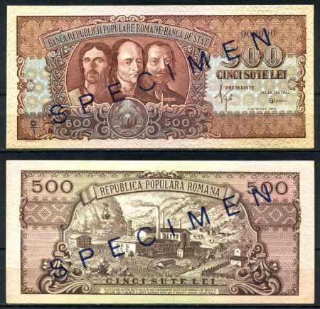 РУМЫНИЯ 1949г. P# 86s / 500 ЛЕЙ / UNC ПРЕСС / SPECIMEN RARE