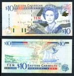 Восточные Карибы • Сент-Китс 2000 г. • P# 38k • 10 долларов • Елизавета II • карта островов, парусник • регулярный выпуск • UNC пресс ( кат. - $ 50 )