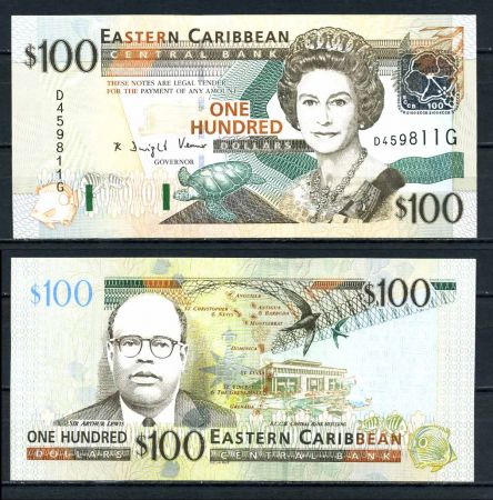Восточные Карибы • Гренада 2003 г. • P# 46g • 100 долларов • Елизавета II • Артур Льюис • регулярный выпуск • UNC пресс