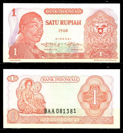 Индонезия 1968 г. • P# 102 • 1 рупия • Генерал Судирман • регулярный выпуск • UNC пресс