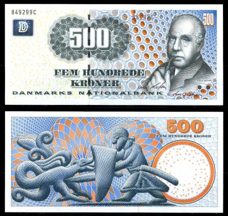 Дания 2008 г. • P# 63e • 500 крон • Нильс Бор • регулярный выпуск • UNC пресс