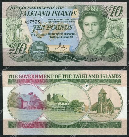 Фолклендские острова 1986 г. • P# 14 • 10 фунтов • Елизавета II • регулярный выпуск • UNC пресс