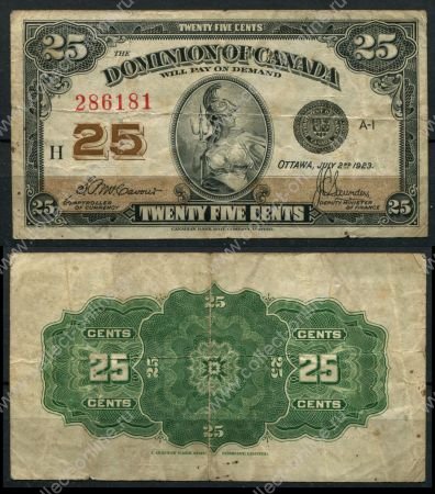 Канада 1923 г. • P# 11b • 25 центов • McCavour-Saunders • регулярный выпуск • F-