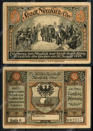 Нойшальц на Одере 1922 г. • 50 пфеннигов • герб • Фридрих II Прусский • AU