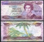 Восточные Карибы • Антигуа 1987-1988 гг. • P# 19a • 20 долларов • Елизавета II • вид на бухту • регулярный выпуск • VF
