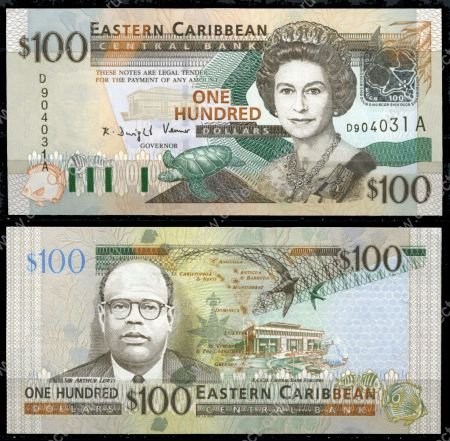 Восточные Карибы • Антигуа 2003 г. • P# 46a • 100 долларов • Елизавета II • Артур Льюис • регулярный выпуск • UNC пресс ( кат. - $190 )