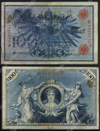 Германия 1908 г. A P# 33a • 100 марок • красный номер • регулярный выпуск • F+- ( кат. - $10 )