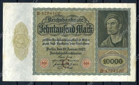 Германия 1922 г. • 10000 марок • 1-й выпуск • большой формат • UNC- пресс-