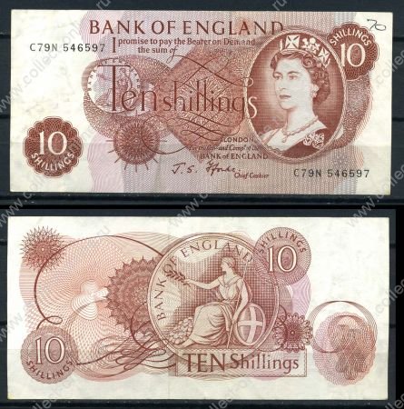 Великобритания 1966-1970 гг. • P# 373c • 10 шиллингов • Елизавета II • регулярный выпуск • S. J. Fforde • XF*