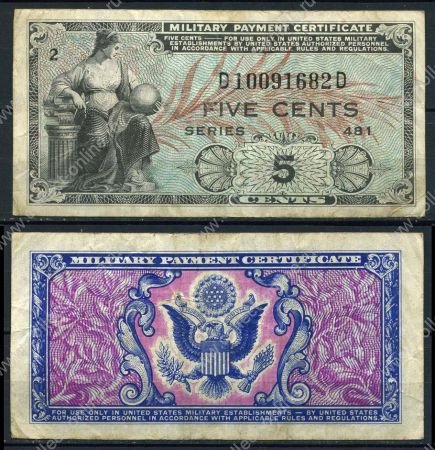 США 1951 - 1954 гг. P# M22 • 5 центов • серия 481 • женщина с глобусом • армейский чек • F-VF