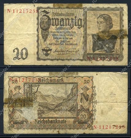 ГЕРМАНИЯ 1939г. P# 185 / 20 РЕЙХСМАРОК / ДЕВУШКА С ЭДЕЛЬВЕЙСОМ