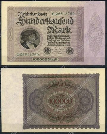 Германия 1923 г. • P# 83a • 100000 марок • регулярный выпуск • UNC пресс
