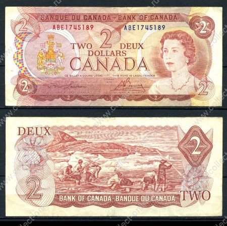 Канада 1974 г. • P# 86a • 2 доллара • Елизавета II • Bouey-Rasminsky • XF 