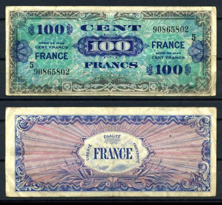 Франция 1944 г. P# 123c • 100 франков • (блок 5) Союзные войска • оккупационный выпуск • F-VF