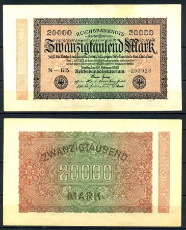 ГЕРМАНИЯ 1923г. P#85b / 20000 МАРОК AUNC+