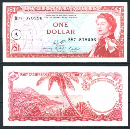 Восточные Карибы • Антигуа 1965 г. • P# 13h • 1 доллар • Елизавета II • вид на бухту • регулярный выпуск • UNC пресс ( кат. - $50 )