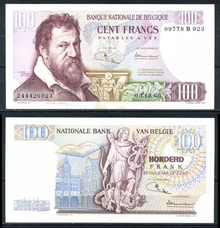 Бельгия 1969 г. • P# 134a (sign. 1-8) • 100 франков • Ламберт Ломбард • регулярный выпуск • UNC* пресс