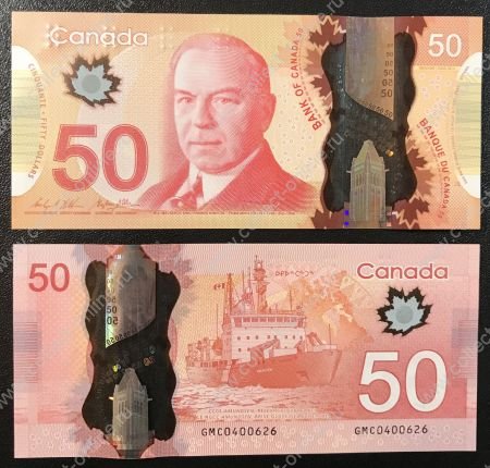 Канада 2012 г. • P# 109b • 50 долларов • пластик • Маккензи Кинг • ледокол • регулярный выпуск • Wilkins - Poloz • UNC пресс