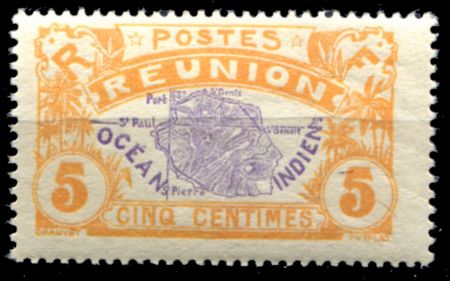 РЕЮНЬОН 1907-30гг. SC# 64 / 5c. / КАРТА ОСТРОВА / MH OG VF