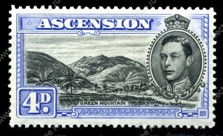 Вознесения о-в 1938-1953 гг. • Gb# 42c • 1 d. • Георг VI основной выпуск • (перф. - 13½) • гора Зеленая • MH OG VF ( кат.- £17 )