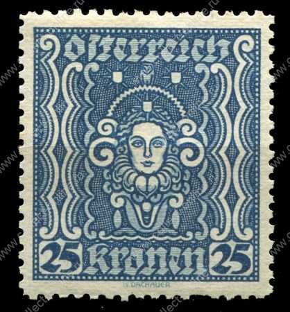 Австрия 1922-1924 гг. • Sc# 289a • 25 Kr. • Символ науки и искусства (перф. 11.5) • стандарт • MNH OG XF