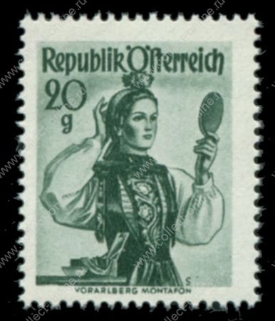 Австрия 1948-1951 гг. • Mi# 897(Sc# 524) • 20 gr. • Национальные женские костюмы • Форарльберг • MNH OG VF