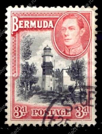Бермуды 1938-1952 гг. • Gb# 114 • 3 d • Георг VI основной выпуск • маяк • Used F-VF ( кат. - £6 )