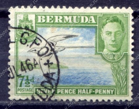 Бермуды 1938-1952 гг. • Gb# 114bc • 7½ d • Георг VI • основной выпуск • чайка над заливом • Used F-VF ( кат.- £3 )