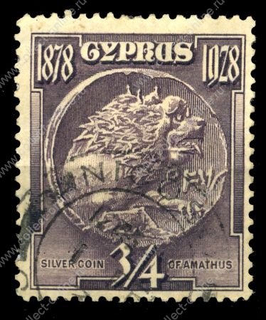 Кипр 1928 г. • Gb# 123 • ¾ pi. • 50-летие Британского правления • античная серебряная монета • Used VF ( кат.- £2 )