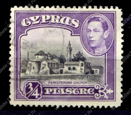 Кипр 1938-51 гг. • Gb# 153(SC# 145) • ¾ pi. • Георг VI основной выпуск • церковь св. Варнавы и Иллариона • Used F-VF