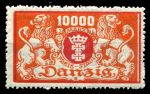 Данциг 1923 г. • Mi# 147• 10000 M. • в.з. - 3X • герб города и львы • стандарт • MNH OG XF+ ( кат.- € 4 )