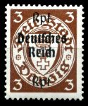 Германия 3-й рейх 1939 г. • Mi# 716X • 3 pf. • надпечатка "Deutsches Reich" на марке Данцига • MNH OG XF ( кат.- € 2.80 )