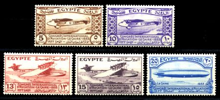 ЕГИПЕТ 1933. SC# 172-6 / АВИА КОНГРЕСС КАИР / MH OG VF / САМОЛЕТЫ ДИРИЖАБЛИ