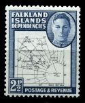 Фолклендские о-ва • Зависимые территории 1946-1949 гг. • Gb# G11b • 2½ d. • карта островов (тонкие линии) • MH OG VF (кат. - £5.75)