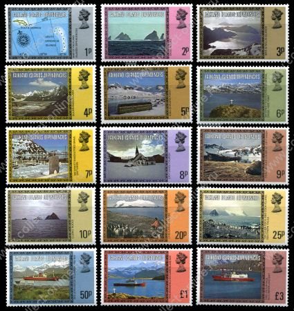 Фолклендские зависимые территории 1980 г. • Sc# 1L38-52 • 1 d. - £3 • Виды островов • Елизавета II основной выпуск • полн. серия • MNH OG VF ( кат.- $20 )