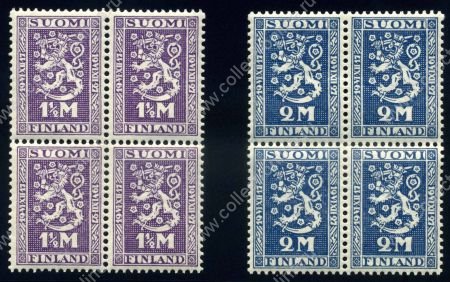 Финляндия 1927 г. • Mi# 126-7(SC# 141-2) • 1 ½ и 2 M. • 10-я годовщина независимости • полн. серия • кв. блоки • MNH OG VF