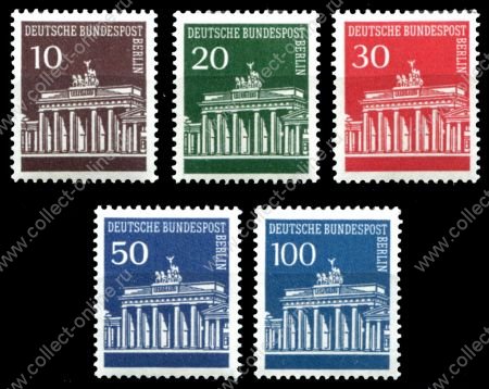 Западный Берлин 1966-1969 гг. • Mi# 286-90(Sc# 9N251-5) • 10 - 100 pf. • Бранденбургские ворота • стандарт • полн. серия • MNH OG XF ( кат.- €7.50 )