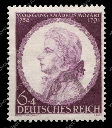 Германия 3-й рейх 1941 г. • Mi# 810 • 6 + 4 pf. • Вольфганг Амадей Моцарт (150 лет со дня смерти) • MNH OG XF