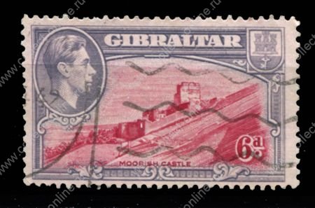 Гибралтар 1938-51 гг. Gb# 126 • 6 d. • Георг VI основной выпуск • мавританский замок (перф. - 13½) • Used F-VF ( кат.- £3 )