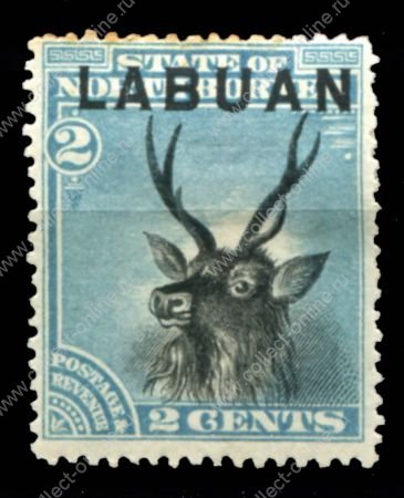 Лабуан 1894-1896 гг. • Gb# 63(Sc# 50) • 2 c. • надпечатка на осн. выпуске Сев. Борнео • олень • MH OG F-VF