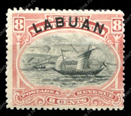 Лабуан 1894-1896 гг. • Gb# 69(Sc# 54) • 8 c. • надпечатка на осн. выпуске Сев. Борнео • парусник • MH OG F-VF