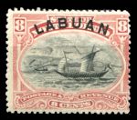 Лабуан 1894-1896 гг. • Gb# 69(Sc# 54) • 8 c. • надпечатка на осн. выпуске Сев. Борнео • парусник • MH OG F-VF