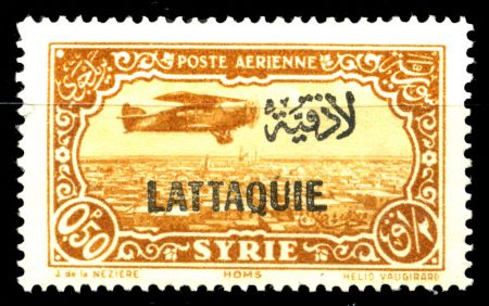 Латакия 1931-1933 гг. • SC# C1 • 50 c. • надпечатка на осн. выпуске марок Сирии • авиапочта • серо-желт. • MH OG VF