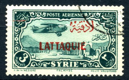 Латакия 1931-1933 гг. • SC# C5 • 3 pi. • надпечатка на осн. выпуске марок Сирии • авиапочта • коричн. • Used F-VF
