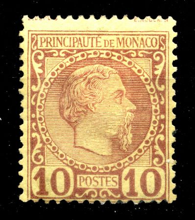 Монако 1885 г. • SC# 4 • 10 c. • 1-й выпуск • Князь Чарльз III • стандарт • MH OG VF ( кат.- $ 90 )