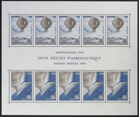 МОНАКО 1983г. SC# 1369a / БЛОК 200 ЛЕТ ВОЗДУХОПЛАВАНИЯ / MNH OG VF / КОСМОС