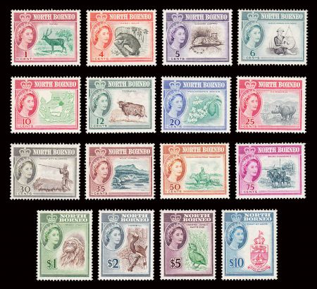 Северное Борнео 1961 г. Gb# 391-406 • 1 c. - $10 • Елизавета II осн. выпуск • Виды и фауна • MNH OG XF • полн. серия ( кат. - £160 )