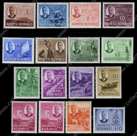 Северное Борнео 1950-1952 гг. • Gb# 356-70 • 1 c. - $10 • Георг VI • осн. выпуск • полн. серия • MH OG VF ( кат. - £145- )