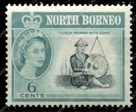 Северное Борнео 1961 г. Gb# 394 • 6 c. • Елизавета II осн. выпуск • Виды и фауна • женщина с гонгом • MH OG XF