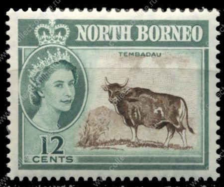 Северное Борнео 1961 г. Gb# 396 • 12 c. • Елизавета II осн. выпуск • Виды и фауна • дикий бык бантенг • MH OG XF